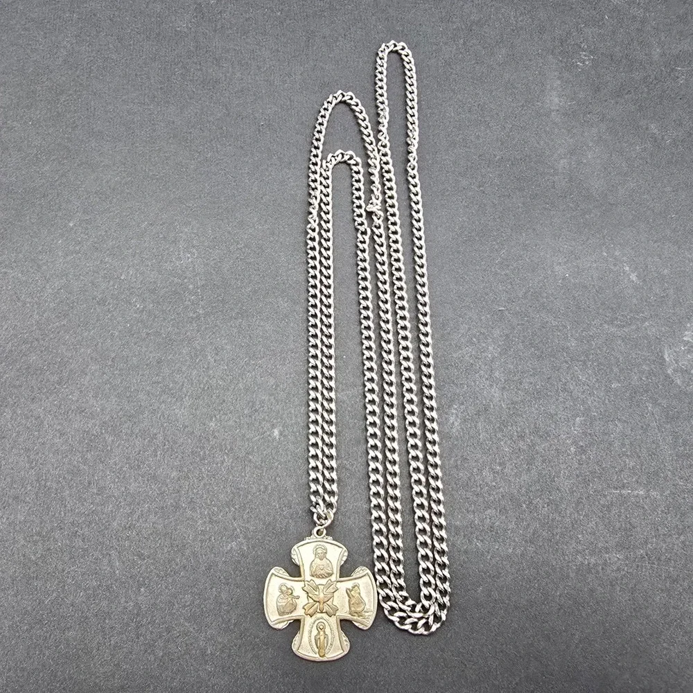 Vintage Catholic 4-Way Cross Necklace I Am A Catholic Call A Priest Pendant 36in